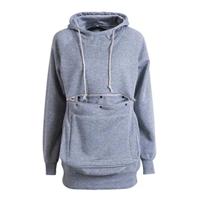 Image of Men Women Pet Pouch Hoodie Long Sleeve Big Kangaroo Pocket Pullover Cat Puppy Holder Hooded Sweatshirt grey S