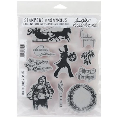 Image of Stampers Anonymous Tim Holtz Cling Rubber Stamp Set 7 x 8.5 inch, Mini Holidays #5, Multi Colour