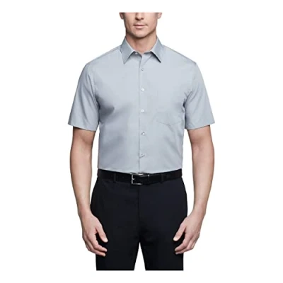 Image of Van Heusen Men&#039;s Short Sleeve Dress Shirt Regular Fit Poplin Solid, Grey, 18&quot; Neck