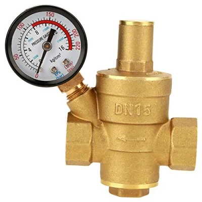 Image of Water Pressure Regulator Reducer, DN15 20mm Adjustable Reducer Valves Brass with Gauge Reducing Valve