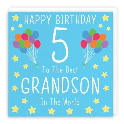 Image of Hunts England Grandson 5th Birthday Card Happy 5 To The Best In World Iconic Collection Fun Colourful