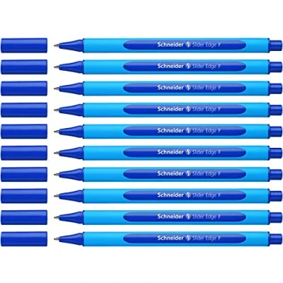 Image of Schneider Slider Edge 152003 Ballpoint Pen with Cap Model F Pack of 10 / Cyan and Blue Barrel Ink