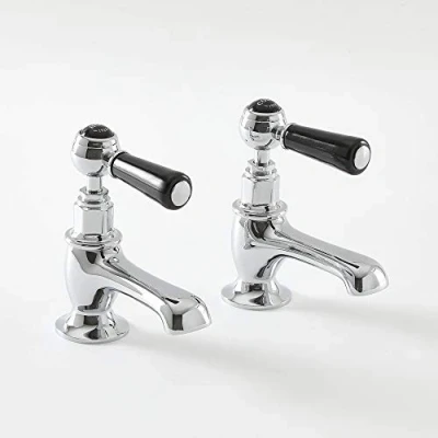 Image of Milano Elizabeth Traditional Basin Pillar Taps Lever Handles Chrome Black