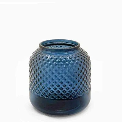 Image of Grehom Recycled Glass Vase Diamond (Blue); 18 cm Flower