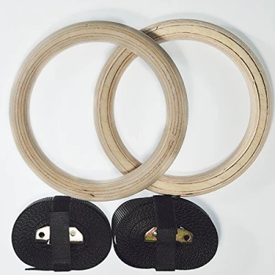 Image of EXTREME FITNESS® Wooden Gymnastic Olympic Adjustable Rings For Strength Gym Training Pull Ups