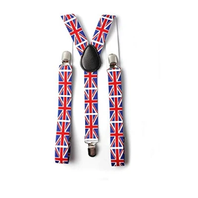 Image of Zar Fashions Mens Womens Adjustable Braces Suspenders with Strong Metal Clips (Union Jack)
