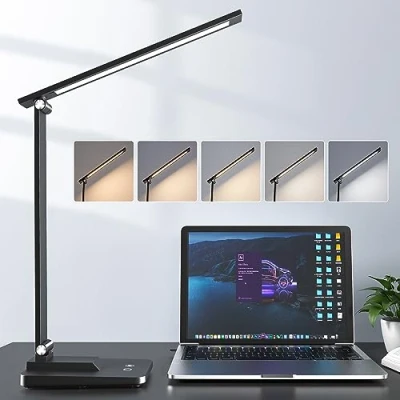 Image of Desk Lamp LED Table Lamp,15 Modes Lamp,Dimmable Bedside Lamps with Timer,Multi Powered for Study Reading Light,Adjustable Light,Black Bedroom,Home,Office