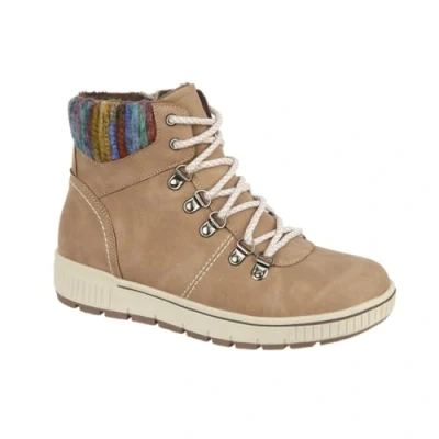 Image of Jo &amp; Joe Ladies Faux Leather Lace Up Knitted Collar Ankle Boots (Taupe, UK Footwear Size System, Adult, Women, Numeric, Medium, 4)
