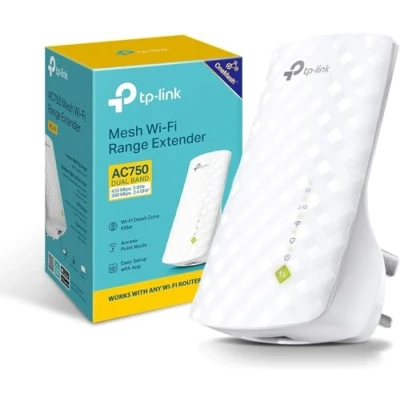 Image of TP Link WiFi Extender Booster, Dual Band AC750 Mbps Range Repeater, Internet Booster with Ethernet Port, Ultraxtend Coverage App Control Easy Setup, UK Plug (RE220)