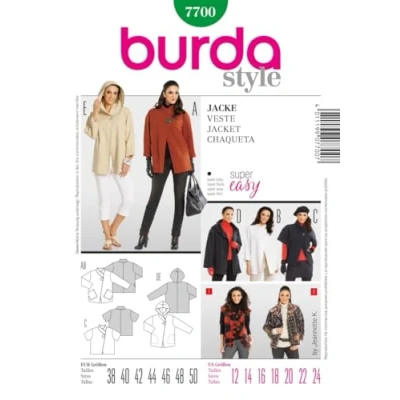 Image of Burda Sewing Pattern 7700 Jacket Chaqueta Size 10 22