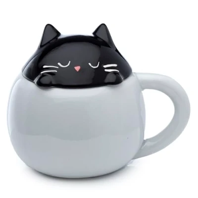 Image of Puckator Feline Fine Cat Peeping Lid Ceramic Lidded Animal Tea Coffee Mug Funny Home Accessories Cute Gifts for Girlfriend Large Mugs Men Women Hot Drinks Cups Presents Secret Santa Gift