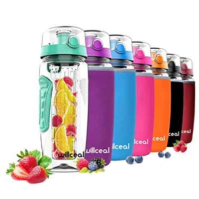 Image of willceal Fruit Infuser Water Bottle 32oz Durable, Large BPA Free Tritan,Flip Lid, Leak Proof Design Sports, Camping (Mint)