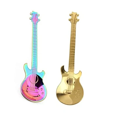Image of Zhjuju Coffee Stirrers,2 Pack Guitar Spoons Teaspoon Stainless Steel Spoon Colorful Small Dessert Teaspoons Housewarming Gift for Lovers Cute Tea