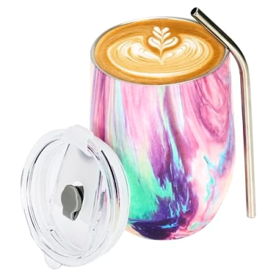 Image of BELLE VOUS Stainless Steel Insulated Travel Mug 350ml/12oz Double Wall Reusable Thermal Cup with Plastic Lid Vacuum Leakproof Tumbler for Hot &amp; Cold Drinks Including Coffee/Tea