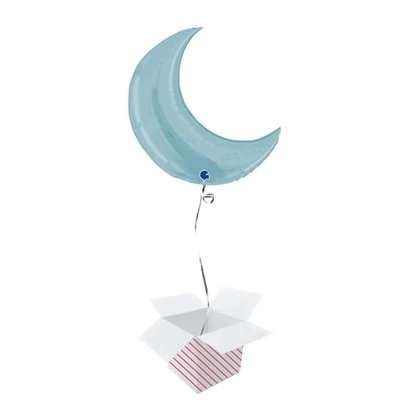 Image of Pastel Blue Moon Helium Foil Giant Balloon Inflated In A Box