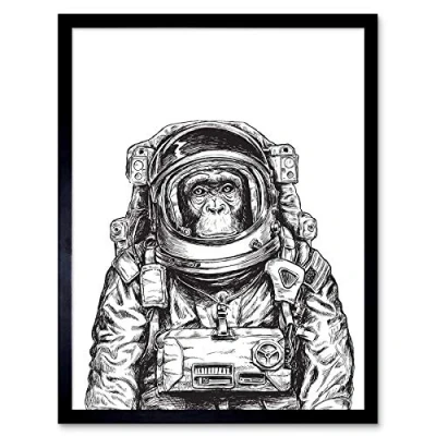 Image of Wee Blue Coo Chimpanzee Astronaut Space Animal Art Print Framed Poster Wall Decor 12X16 Inch