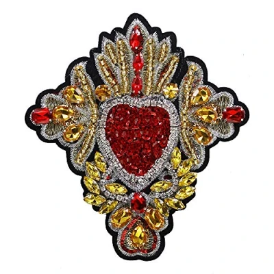 Image of EMDOMO Embroidery Beaded Rhinestone Heart Patches Sew on Sequin Badge for Clothing Applique Craft 2pieces