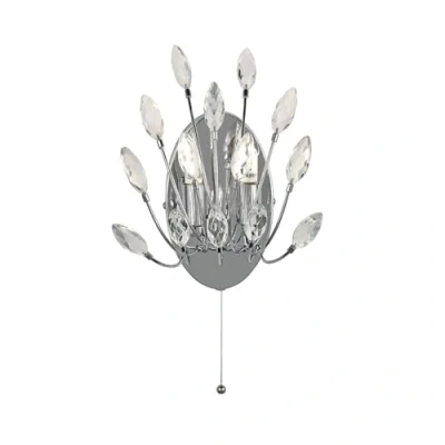 Image of Searchlight Peacock 2 Light Wall Light, Crystal