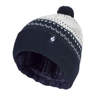 Image of HEAT HOLDERS Ladies/Womens Retro Knitted Beanie Bobble Hat with Small Faux Fur Pom (One Size, Cream)