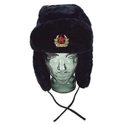 Image of DIGITAL SPOT Mens Russian Trapper Hat Cap with Soviet Badge Unisex Faux Fur Ushanka Flaps (One Size, White 58 60 cm)