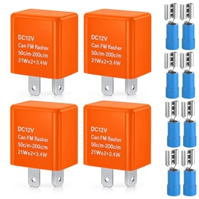 Image of Gebildet 4pcs Universal 12V 2 Pin Flasher Relay, Auto Motorcycle LED Turn Signal Speed Adjustable Electronic Hyper Flash Indicator Light, Blink Relay (Orange)