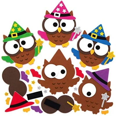 Image of Baker Ross AX204 Wizard Owl Fridge Magnet Kits Pack of 8, Mix &amp; Match Halloween Crafts for Kids Art Activities
