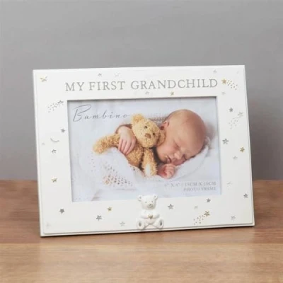 Image of Widdop 6&#039; x 4&#039; Bambino Resin First Grandchild Photo Frame, White