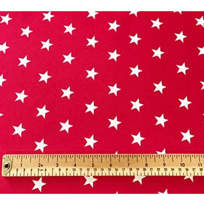 Image of Rose &amp; Hubble Blanco Estrellas en Rojo Fondo 100% Tela de Algodón 112cm Ancho