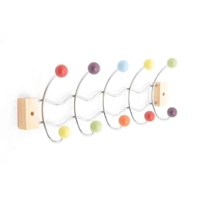 Image of ASPECT Deluxe Wall Mounted Hook/Coat Hanger 10 Hooks.Chrome Finish Frame &amp; Multi Color Ceramic Balls, Metal,