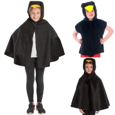 Image of Charlie Crow Blackbird cape costume for kids. One Size. Fits 3 8 Years.
