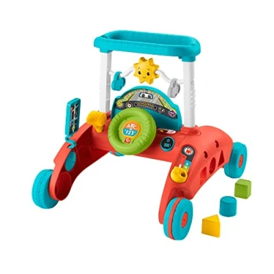 Image of Fisher Price 2 Sided Steady Speed Walker (Multi Edition Italian, Spanish, Portuguese, English), car themed baby walking toy with Smart Stages learning and activities, HJP46