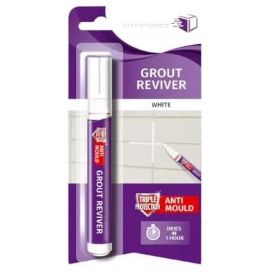 Image of Citystores® UB 5ml Grout Reviver Pen White Colour Bathroom for Joints Easy to Use Tile Whitener Restoring Discoloured &amp; Faded