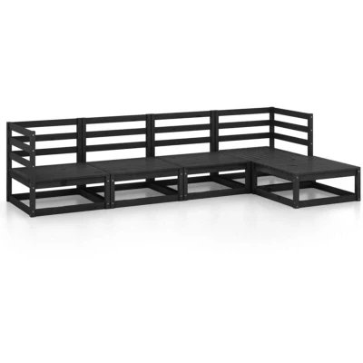 Image of vidaXL 5 Piece Garden Lounge Set Rustic and Versatile Outdoor Furniture Set, Solid Pinewood in Black, Featuring Corner Middle Sofas with Footstools/Tables