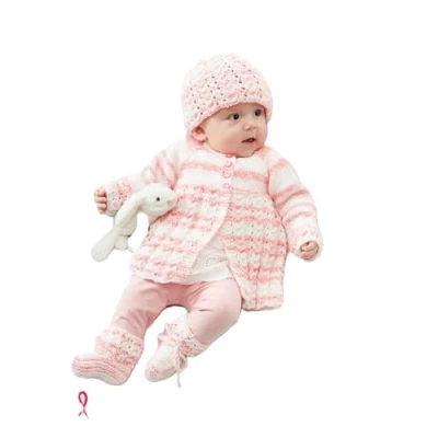 Image of King Cole 5700 Knitting Pattern Baby Cardigan Top Matinee Coat Hat Bootees in Stripe DK