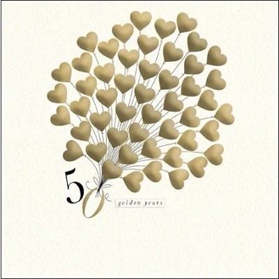 Image of Woodmansterne Anniversary Card Gold 50th Bunch Of Balloons