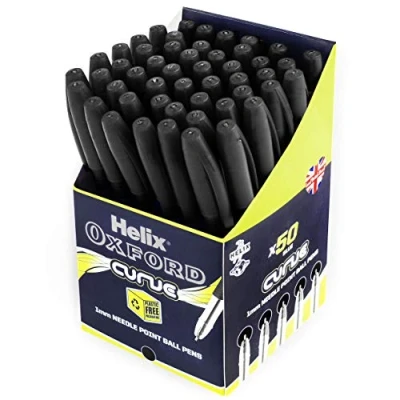 Image of Helix Oxford Curve Ballpoint Pen 1.0mm Needle Point Nib Black Ink Pack of 50
