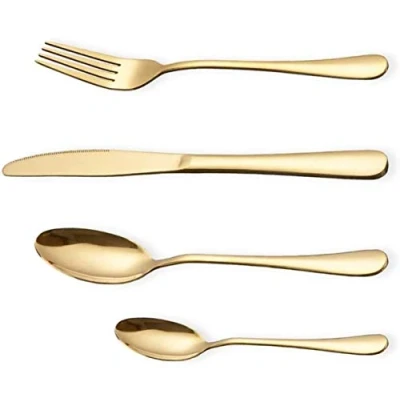 Image of Stainless Steel Gilded Cutlery Set, 16 Piece Golden Suitable for 4 People. (Gold)