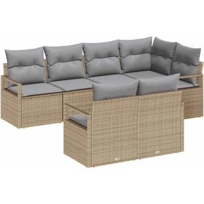 Image of vidaXL 7 Piece Garden Sofa Set with Cushions Beige Poly Rattan
