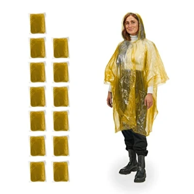 Image of Relaxdays Set of 13 Rain Ponchos, 100% plastic, Yellow, 120 cm