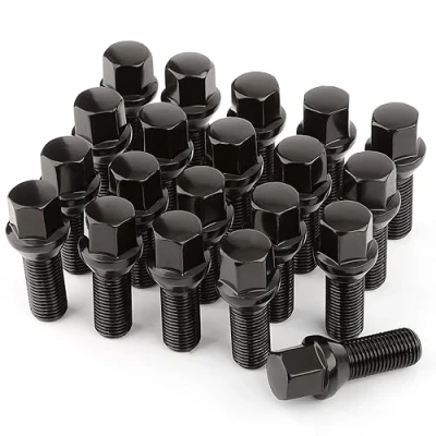 Image of GAsupply 20pcs Tapered Seat Alloy Wheel Bolts M14x1.5, 28mm Thread, 17mm Hex Replacement Bolt Kit for Most Audi Volkswagen(Black)