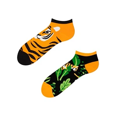 Image of Dedoles Unisex Socks for Women, Men &amp; Kids Cotton Funny Designs Football Bicycle Horses Plants Firefighter Gift Mismatched, Design: Lazy Jungle Tiger, Colour: Orange, Size: 5 7.5 W / 6 8 M UK