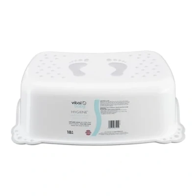 Image of Vital Baby Perfectly Simple Step Up Stool, Everyday Basic Toddler Step, Soft Grip Areas For Safety, Sturdy &amp; Durable Non Slip Base, Perfect Bathroom, 18m+, Kitchen Potty Training, White/Grey