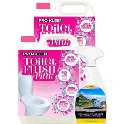 Image of Pro Kleen 2 x 5 Litres Concentrate Pink Toilet Fresh Flush Liquid for Caravans Motorhomes Boats + 750ml Caravan Black Streak Remover