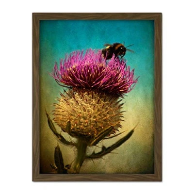 Image of Wee Blue Coo Bumble Bee and Thistle Artwork Framed Wall Art Print 18X24 Inch