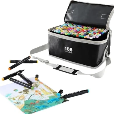 Image of SOSINYA 168 Colours Dual Tip Art Markers Set, Felt Pens for Adults, Permanent Alcohol Marker Drawing,Sketching,Anime,Manga with Carrying Case and Storage Base