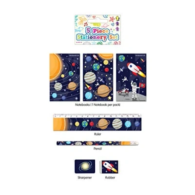 Image of Anilas 5 Piece Stationery Set Pencil, Sharpener, Rubber, Ruler, Notepad (Space)