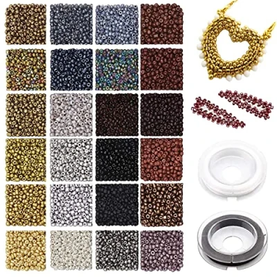 Image of 7200pcs Glass Seed Beads 2mm Small Bracelet Craft Pony 24 Colors Opaque for DIY Necklaces Earrings Crafting Jewelry Making Kit