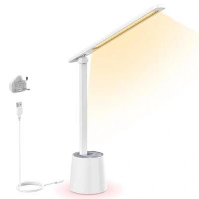 Image of LONGTOO LED Desk Lamp,Dimmable Eye Caring Table Lamp with 5 Color Modes,5 Brightness,3 Night Light Modes,Touch Control,Memory Function,9W for Bedroom,Office,Reading,Study,White