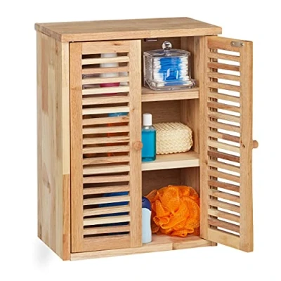 Image of Relaxdays Bathroom Cabinet, Walnut Wood, HxWxD: 46.5 x 35 21 cm, Panelled Doors, 3 Shelves, Kitchen Storage, Natural