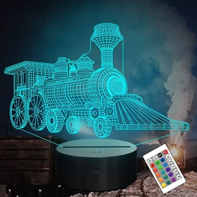 Image of Attivolife Train 3D Lamp, Illusion Hologram Night Light with Timer Remote Control 16 Colors Changing, Kids Bedroom Decor Novelty Birthday Christmas Present for Model Collector Girl Boy Men